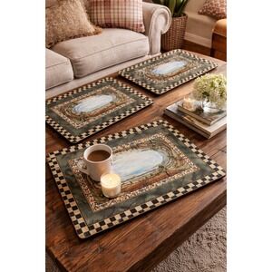 4 Mackenzie Childs McLaughlin Cloud Watching Cork Placemats Rare Vintage HTF